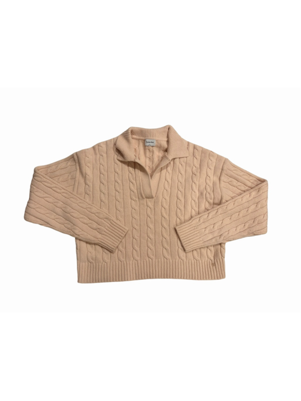 Sunday Best Aritzia Cable Knit Collared Polo Sweater Preppy Beige M